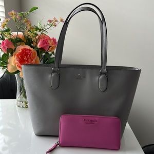 💕Kate Spade Grey Tote And Pink Wallet Set💕